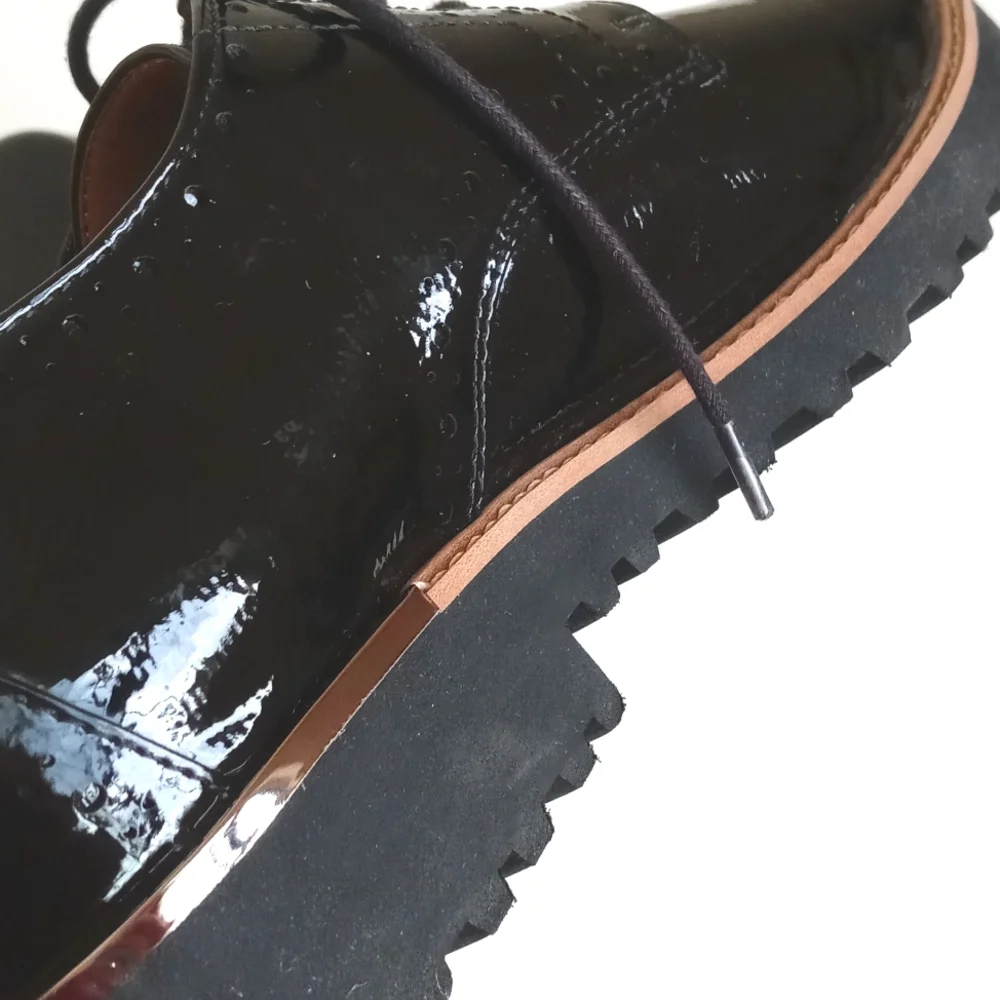 Franco Sarto Black Patent Leather Loafer Brogues Oxford Lace Lug Sole Shoes 8 - Picture 7 of 10